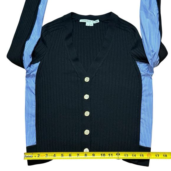Veronica Beard Dalya Merino Wool Cardigan Sweater Black Size M Classic Luxury - Picture 5 of 11
